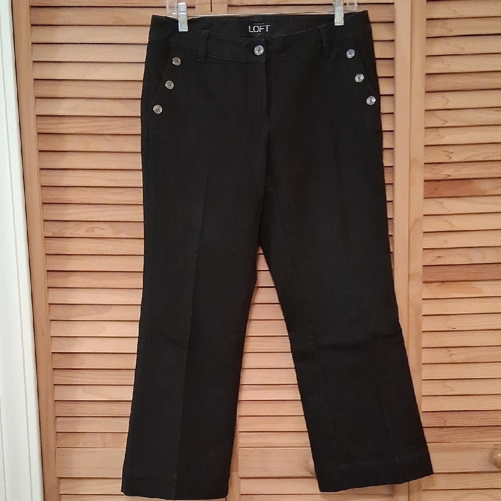 LOFT Cropped Black Trouser Jeans with Button Accents